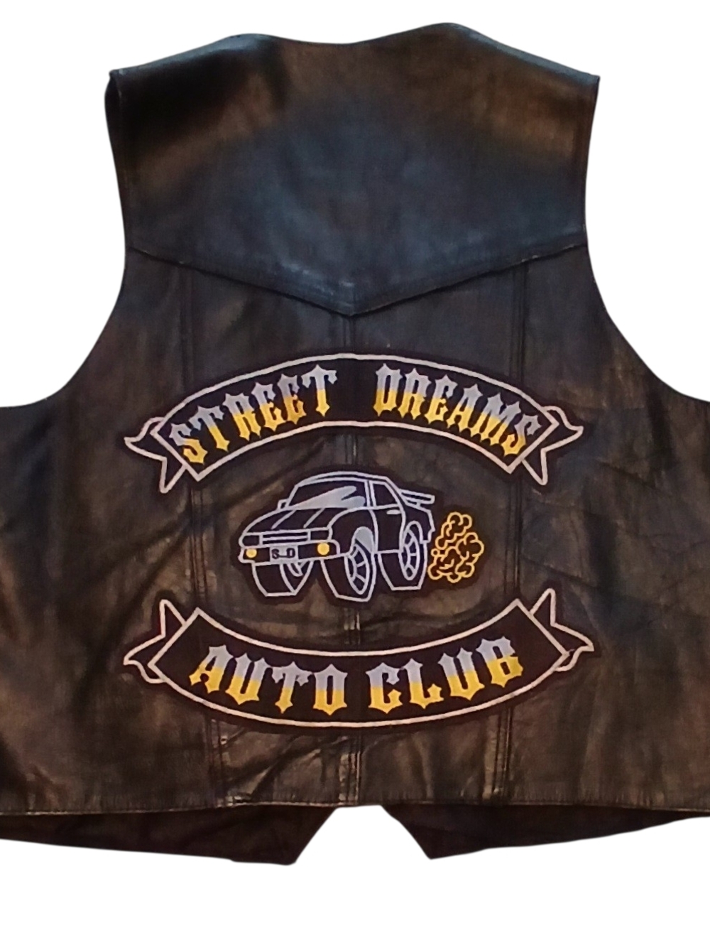 90th Vintage Street Dreams Auto Club Black Leather Vest